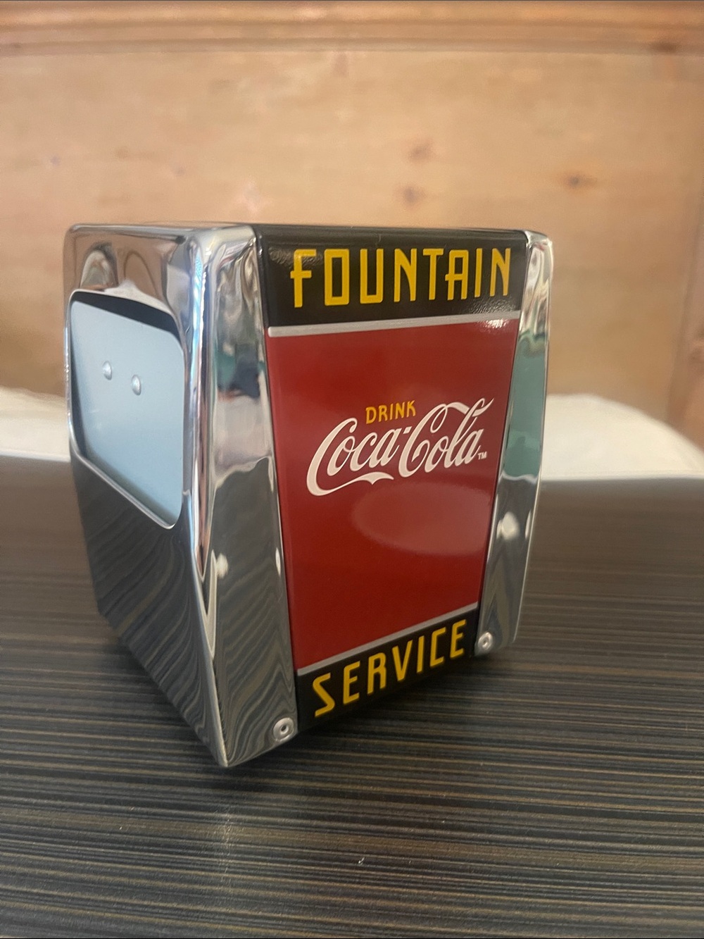 Coca Cola Chrome & Red Fountain Service Napkin Dispenser